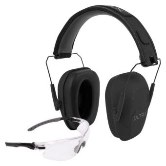 Allen Ultrx Shield  Unisex Shooting Glasses & Ear Muff Combo Black Frame Clear Lens