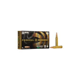 Federal Premium Gold Medal Ammunition 300 Winchester Magnum 190 Grain MatchKing Boat Tail Hollow Point Box of 20