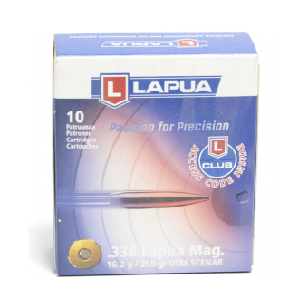 Lapua Ammunition 338 Lapua Magnum 250 Grain Scenar Boat Tail Hollow Point Box of 10