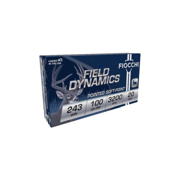 Fiocchi Field Dynamics Ammunition 243 Winchester 100 Grain Pointed Soft Point Box of 20