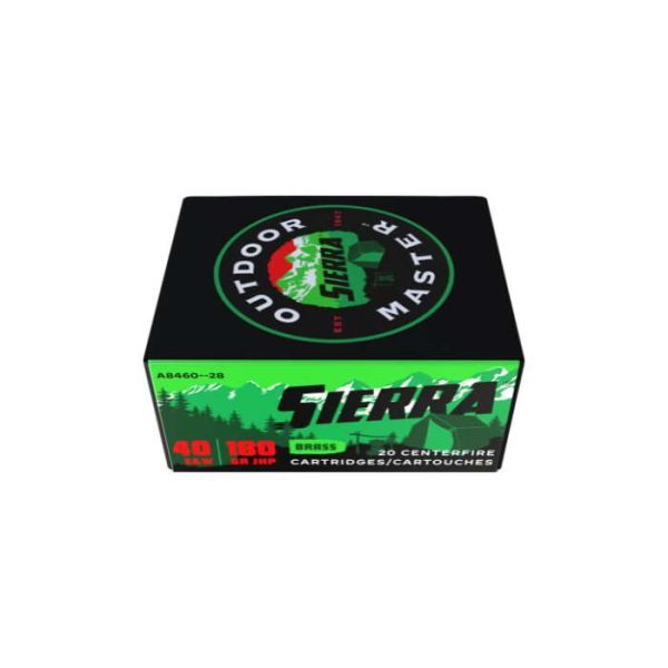 Sierra Outdoor Master Ammunition 40 S&W 180 Grain Jacketed Hollow Point Box of 20