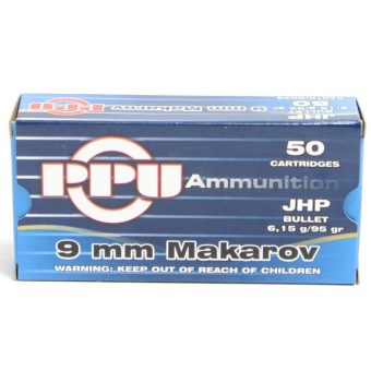 Prvi Partizan Ammunition 9x18mm (9mm Makarov) 95 Grain Jacketed Hollow Point Box of 50