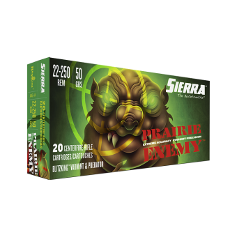 Sierra Prairie Enemy Ammunition 22-250 Remington 50 Grain Blitzking Polymer Tipped Box of 20